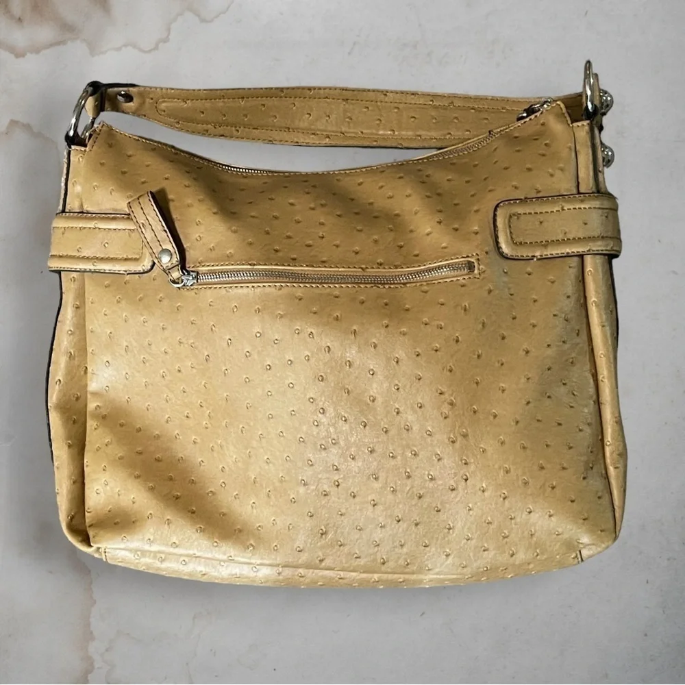 GUESS Enchanted Faux Ostrich Leather Tan and Silver Hobo Bag